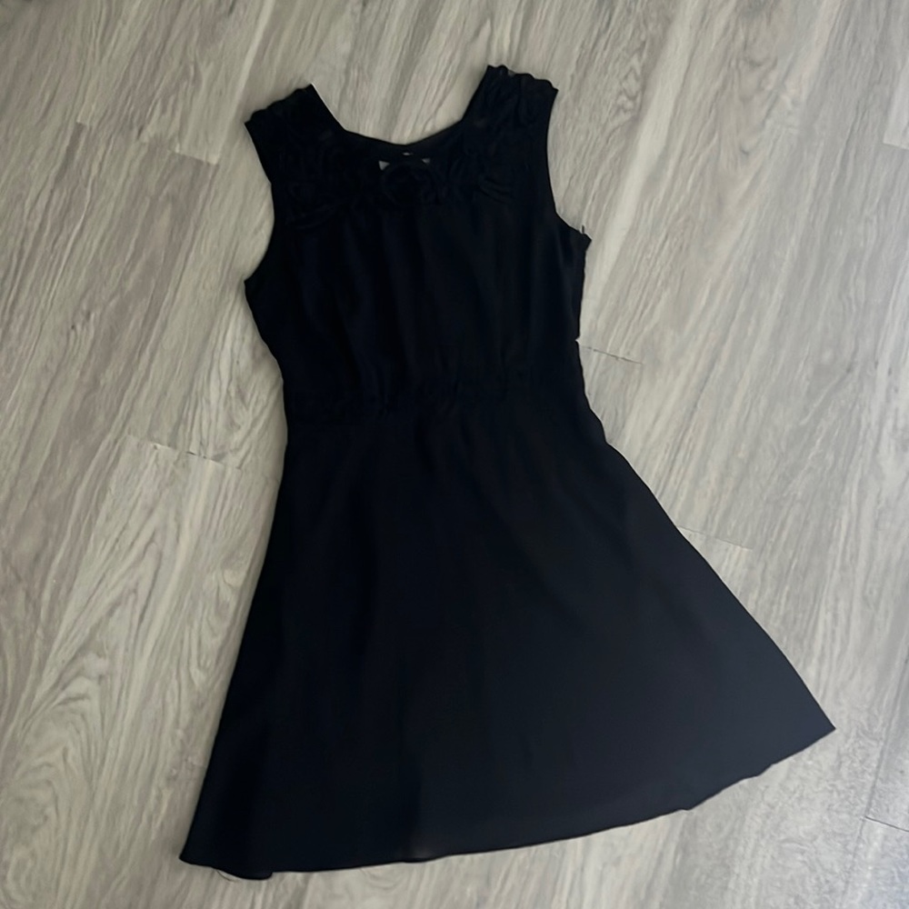 Black Chiffon Sheer Lace Trim Dress, S